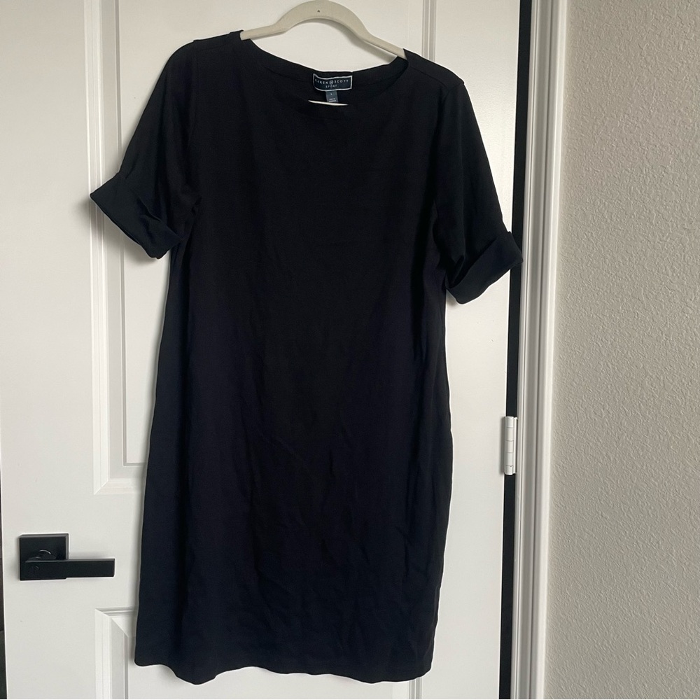 Karen Scott Sport Black Cotton T-Shirt Dress Womens Size L